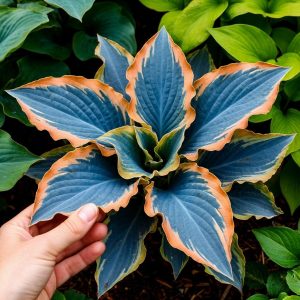 Хоста Океан Вью купить по цене от 960р. в интернет-магазине «Посадика» с доставкой почтой в в Благовещенске и по всей России – [изображение №1].